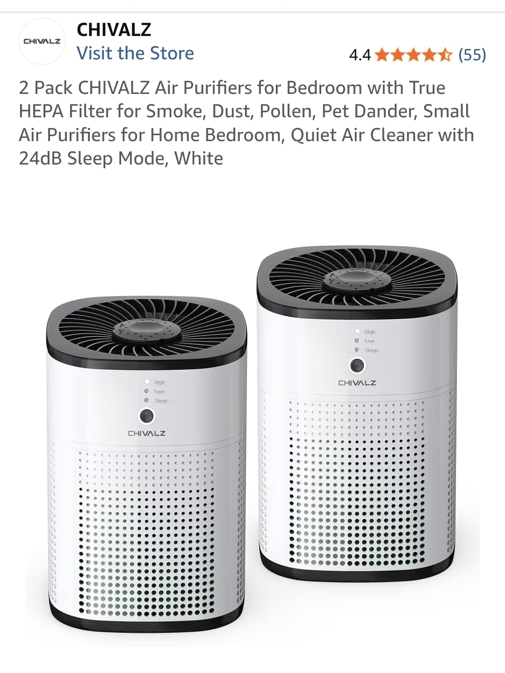 White Air Purifier - 2 Pack, True HEPA Small Room Cleaner